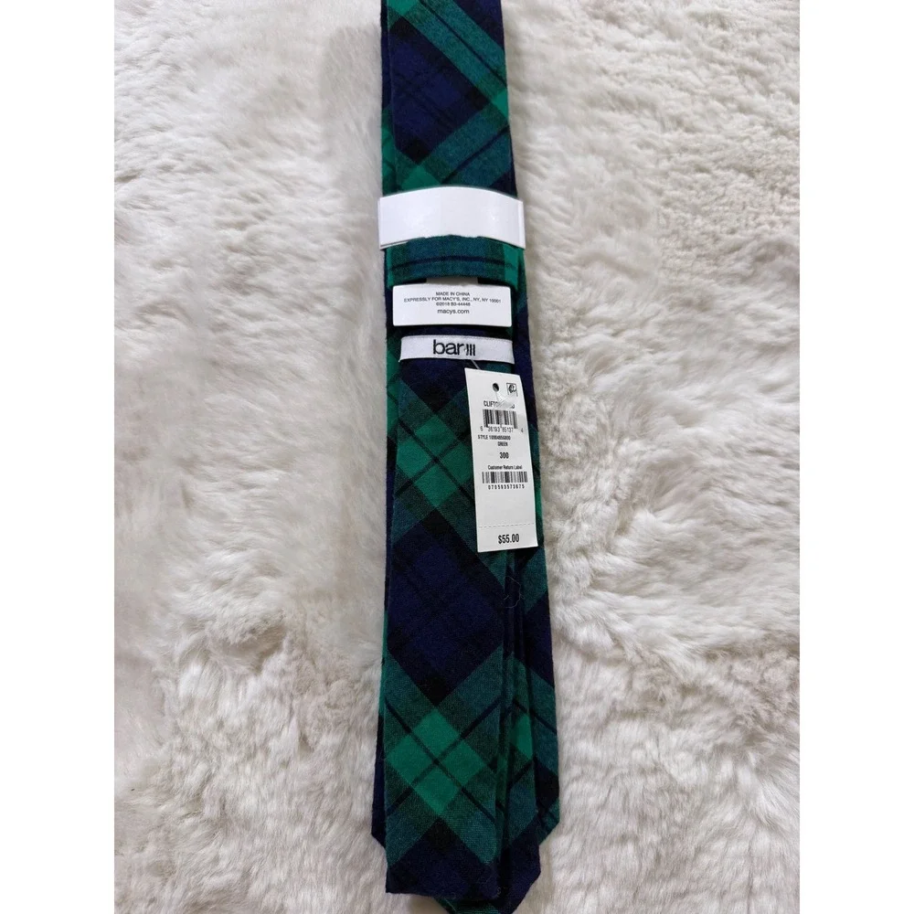 Bar III Necktie OS Green Navy Black Watch Tartan Plaid Skinny Slim NWT Academia